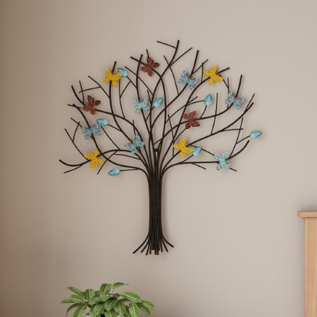 HASTINGS HOME Tree of Life Butterfly Metal Wall Art, Hand Painted Decorative 3D Butterflies for Home /Office Décor 301083URU